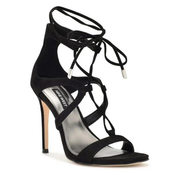 Nine West  Mindi Ankle Wrap Heeled Dress Sandals Black Size 9 - Picture 1 of 6